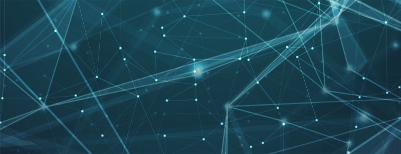 An abstract digital network graphic displaying interconnected nodes and overlapping geometric data layers in dark cyan, representing a vector search space.
